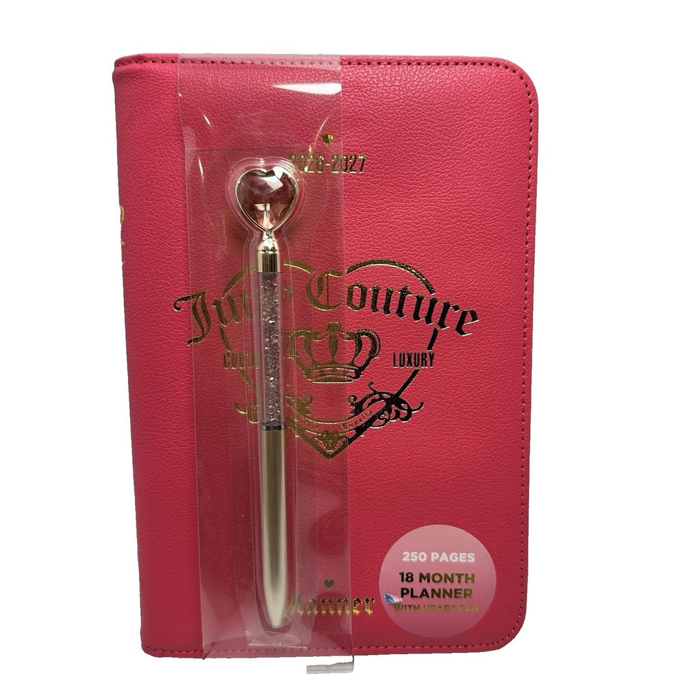 Juicy Couture 2026-2027 Zip Planner Journal Pink Heart Pen 18 Month New - Picture 2 of 12